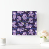 Boo Octopus Niedliche Lila Kinder Kleidung & Dekor Quadratische Wanduhr (Zuhause)