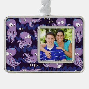 Boo Octopus Niedliche Lila Kinder Kleidung & Dekor Rahmen-Ornament Silber