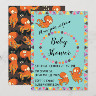Boo Octopus Orange & Black Baby Dusche Einladung