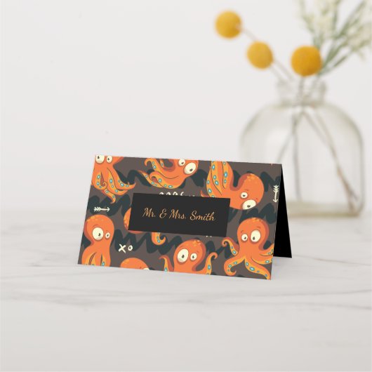 Boo Octopus Orange & Black Kids Kleidung & Dekorat Platzkarte (Vorderseite)