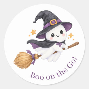 Boo on the Go   Süße Kinder Geisterhexe Halloween Runder Aufkleber