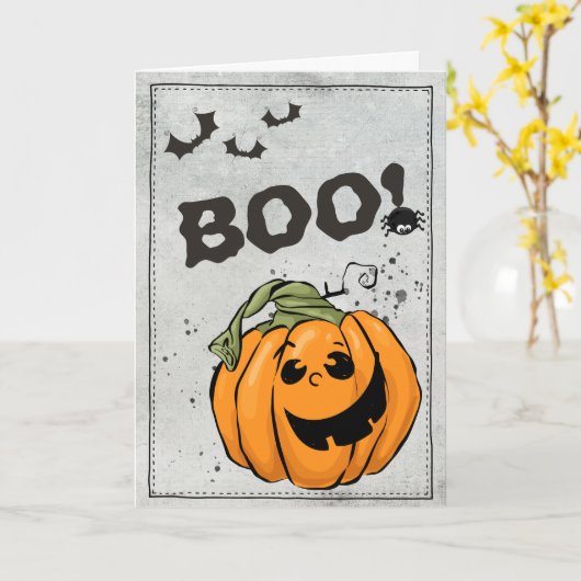 Boo Orange Jack 'O Lantern Halloween Karte (Gelbe Blume)
