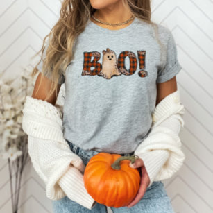 Boo Orange Kariert Halloween T-Shirt