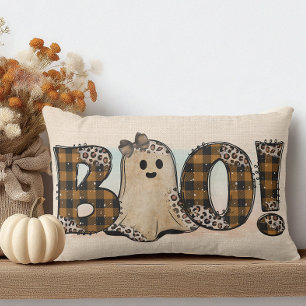 Boo Orange Schwarzes Karo Halloween Lendenkissen