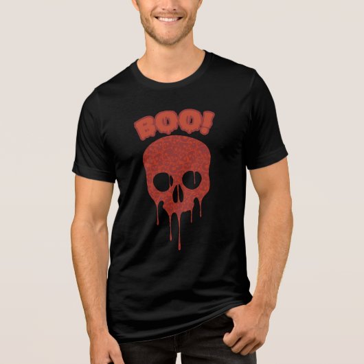 Boo! Orange Skull Überraschung Tri-Blend Shirt (Vorderseite)