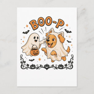 Boo P Geist und Hund Halloween-Design Süßer Geis Postkarte