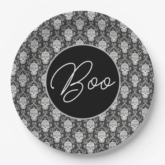 Boo! Papierplatte für gotische Schädelleder Pappteller (Vorderseite)