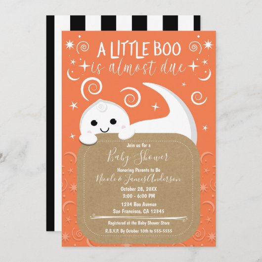 BOO Peeking Ghost Orange Halloween Kinderdusche Einladung (Vorne/Hinten)
