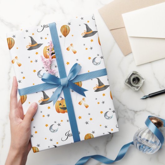 Boo Pumpkin Fall Halloween mit Personalisiertem Na Geschenkpapier (Schenken)