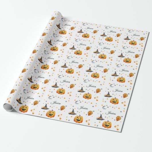 Boo Pumpkin Fall Halloween mit Personalisiertem Na Geschenkpapier (Ungerollt)