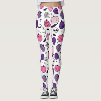 Boo Pumpkin Skull White Leggings