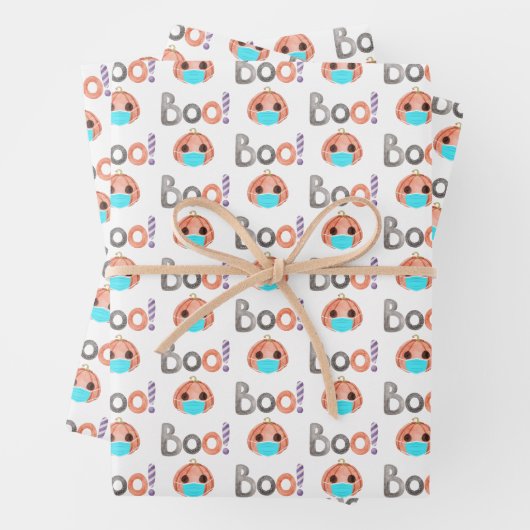 Boo Pumpkin Wrapping Paper Flat Sheet Set 3 Geschenkpapier Set (Beispiel)