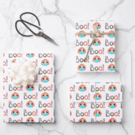 Boo Pumpkin Wrapping Paper Flat Sheet Set 3 Geschenkpapier Set