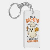 „Boo-Rito mit extra Käse serviert“ Design Schlüsselanhänger (Vorderseite links)