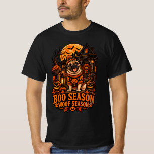 Boo-Saison Woof-Saison Mops Halloween-Kürbis-Schwi T-Shirt