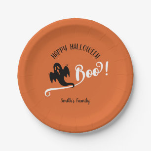 Boo Schwarz Kleiner Geist Frohes Halloween Orange Pappteller