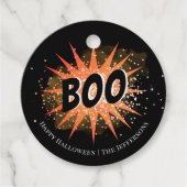 Boo | Schwarz/Orange Halloween Geschenkanhänger (Vorderseite)
