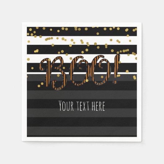 Boo! Schwarz-Orange-Halloween-Party Serviette (Vorderseite)