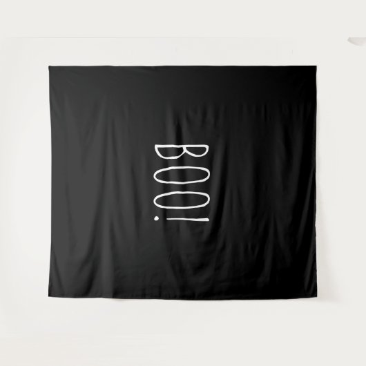 Boo schwarz spooky minimalistisch Halloween Hinter Wandteppich (Vorderseite (Horizontal))