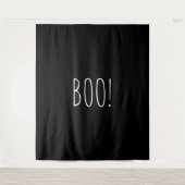 Boo schwarz spooky minimalistisch Halloween Hinter Wandteppich (Vorderseite)