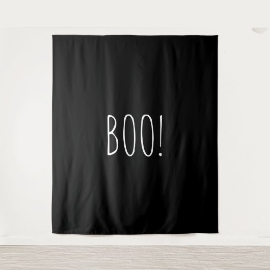 Boo schwarz spooky minimalistisch Halloween Hinter Wandteppich (Vorderseite)