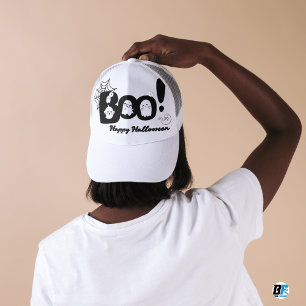 Boo! Schwarz/Weiß Niedlich Einfaches Halloween Truckerkappe