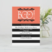 Boo! Schwarz-weiß- & Orangefarbene Einladungen (Stehend Vorderseite)