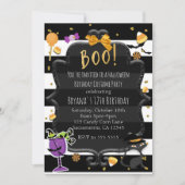 BOO! Schwarz-Weiß-Streifen Halloween-Party Einladung (Vorderseite)