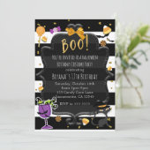 BOO! Schwarz-Weiß-Streifen Halloween-Party Einladung (Stehend Vorderseite)