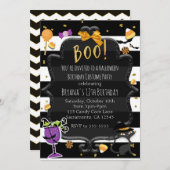 BOO! Schwarz-Weiß-Streifen Halloween-Party Einladung (Vorne/Hinten)