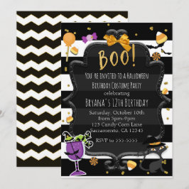 BOO! Schwarz-Weiß-Streifen Halloween-Party Einladung