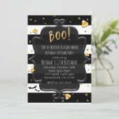 BOO! Schwarz-Weiß-Stripteehl Einladung (Stehend Vorderseite)