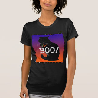 "Boo!" Schwarze Katze Halloween T-Shirt