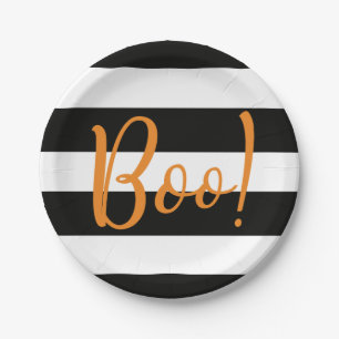 Boo! Schwarzer Streifen-HalloweenpapierTeller Pappteller