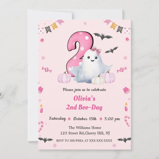 Boo Second Geburtstag Einladung (Vorderseite)