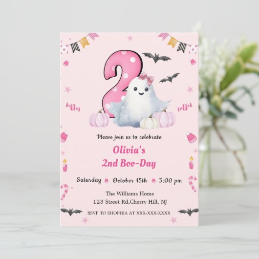 Boo Second Geburtstag Einladung (Stehend Vorderseite)