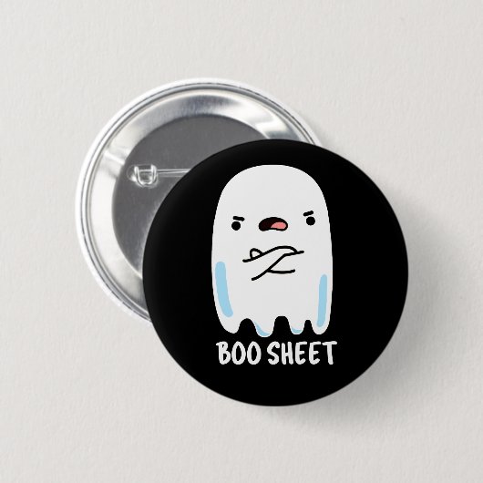 Boo Sheet Funny Halloween Ghost Pun Dark BG Button (Vorne & Hinten)