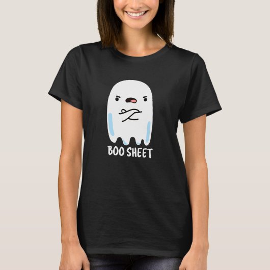 Boo Sheet Funny Halloween Ghost Pun Dark BG T-Shirt (Vorderseite)