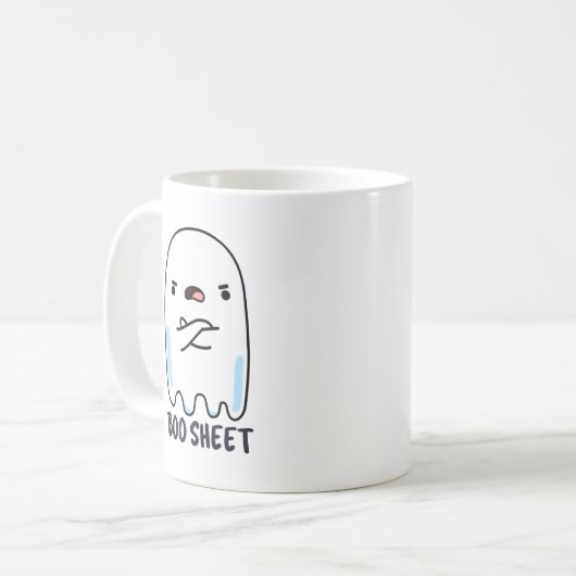 Boo Sheet Funny Halloween Ghost Pun Kaffeetasse (Vorderseite Links)