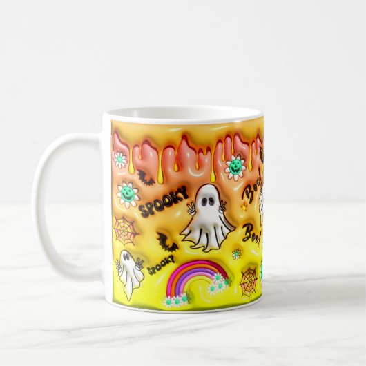 Boo! Spooky 3D-Effekt Gelborange Regenbogenwirbel Kaffeetasse (Links)