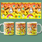 Boo! Spooky 3D-Effekt Gelborange Regenbogenwirbel Kaffeetasse