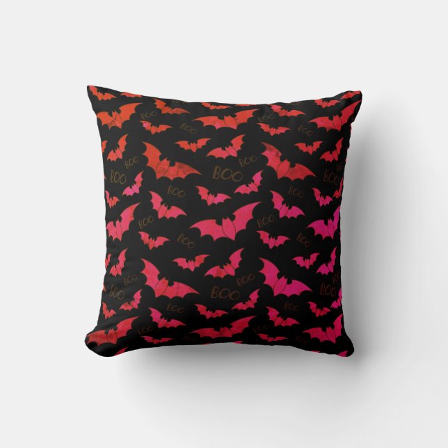 Boo Spooky Bats mit schwarzem Hintergrund Kissen (Vorderseite)