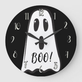 BOO! Spooky Cute Ghost Halloween Black White Große Wanduhr