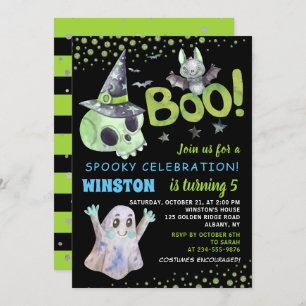 Boo Spooky Green Skull Boy Halloween Geburtstag Einladung