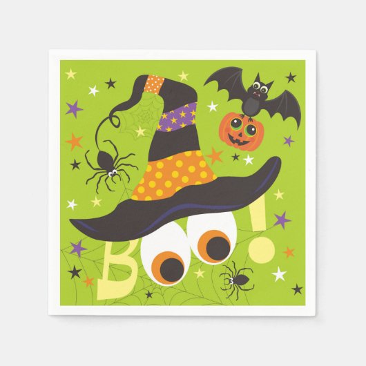 Boo Spooky Hexenhut Fledermäuse Niedlich Halloween Serviette (Vorderseite)