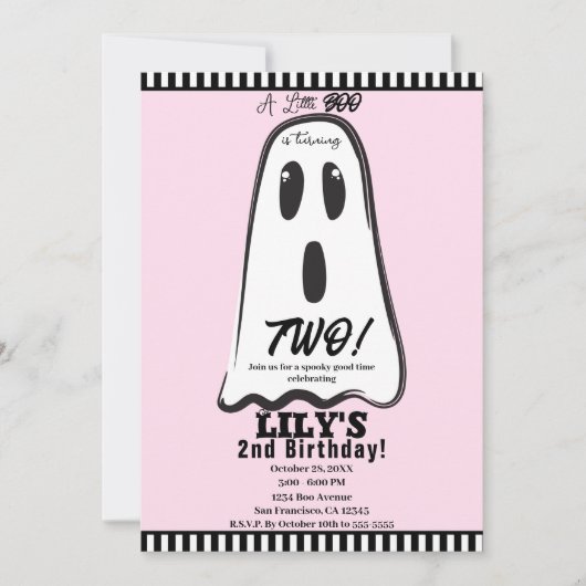 BOO! Spooky Niedlich Ghost Pink Halloween Geburtst Einladung (Vorderseite)