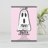 BOO! Spooky Niedlich Ghost Pink Halloween Geburtst Einladung (Stehend Vorderseite)