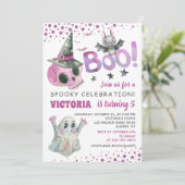 Boo Spooky Pink Skull Girl Halloween Geburtstag Einladung (Stehend Vorderseite)