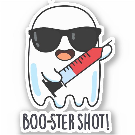 Boo-ster Shot Funny Ghost Vaccine Pun Aufkleber (Vorderseite)