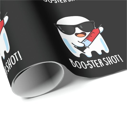 Boo-ster Shot Funny Ghost Vaccine Pun Dark BG Geschenkpapier (Rolleneckpunkt)